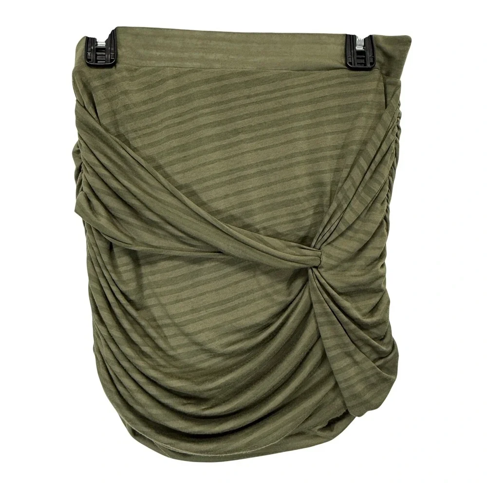 Free People Mini Olive Green Striped‎ Ruched Twist Tulip Skirt Size M Rush Party